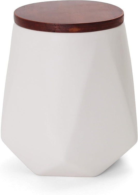 Faceted Storage Canister - Food Storage Container for Kitchen Organization - Ceramic Kitchen Storage Containers - Kitchen Canisters - Kitchen Counter Organizers and Storage (Large, White)