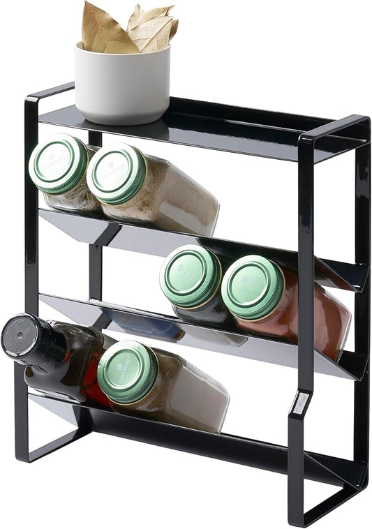 Yamazaki Home Tower 4-Tier Slim Spice Rack Organizer - Large Capacity, Angled Shelves, Flat Top Tier - Ideal For Countertops And Stove Sides - Steel