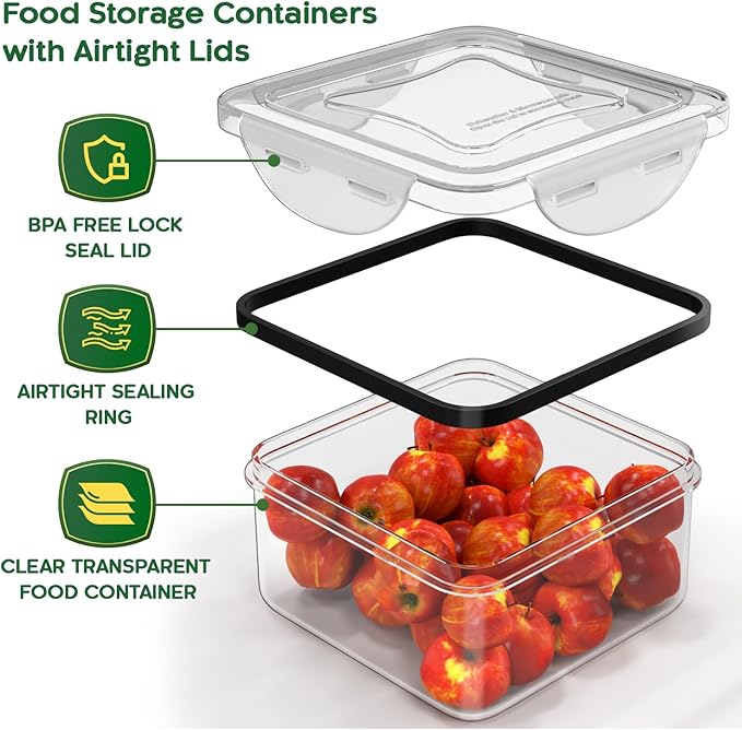 50 Pcs Large Food Storage Containers with Lids Airtight-85 OZ to small Containers-Total 526OZ Stackable Kitchen Set -BPA Free Leak proof containers- Freezer Microwave safe (Multiple-color-of-50Pcs)