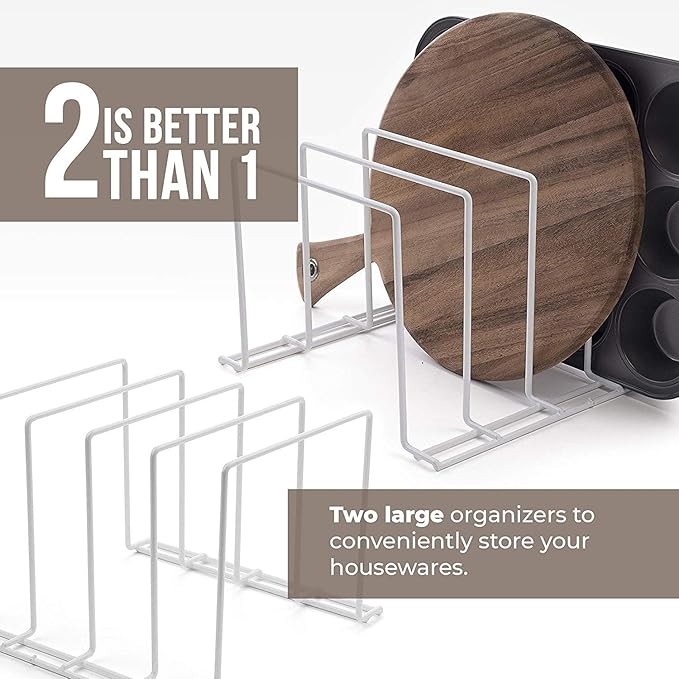 Stock Your Home White (2 Pack) Steel Baking Pan Organizer Rack for Cabinet or Counter, Holder for Kitchen Cutting Boards, Pot Lids, or Cookie Sheets - Rust Proof Wire, Drying Storage