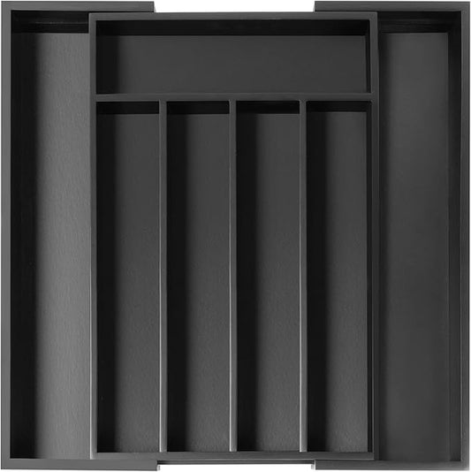Expandable Utensil Organizer Silverware Organizer for Kitchen Adjustable Utensils Holder Bamboo Large Flatware Silverware Cutlery in Drawer (7 Slot, Black)