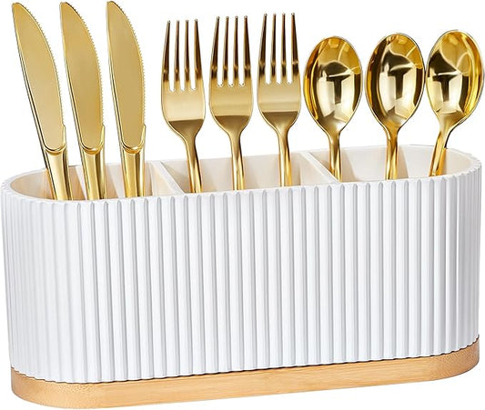 Countertop Silverware Holder, Silverware Caddy Organizer Holder for Forks, Spoons, Knives, Cutlery Caddy with 3 Compartments, Kitchen Utensil Holder for Party, Countertop