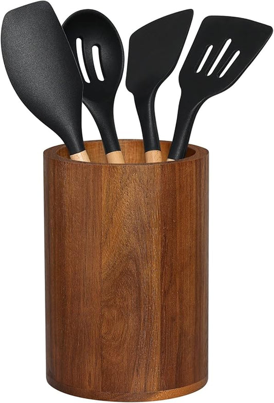 Homeries Acacia wood Utensil Holder for Kitchen Counter Decor, Cooking Utensil Holder Organizer - Kitchen Utensil Storage Organizer for Countertops, Pantry, Bathroom, Office & Center Table