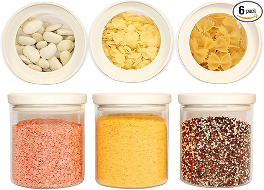 Glass Food Storage Jar with Glass Lid, Food Canister Set with Airtight Lids, Glass Pantry Jar for Kitchen Organization. Food Storage Containers in Pack of 6, 16oz.