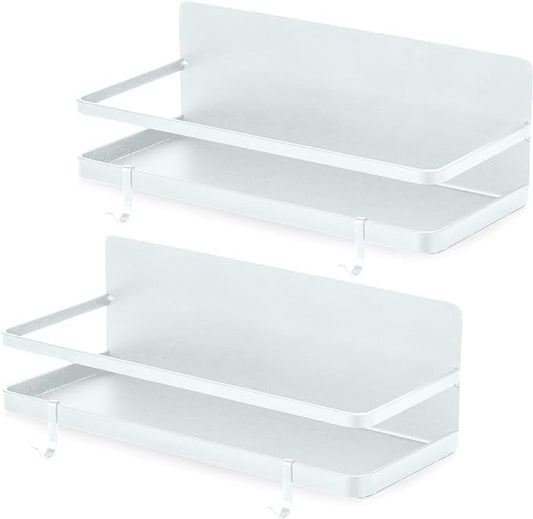 2 Pack - Magnetic Spice Rack, Fridge Organizer Shelf, Side Wall Refrigerator Storage for Spices, Utensils or Plates, Works as Towel Holder with Hooks, Organization for Home and Kitchen (White)