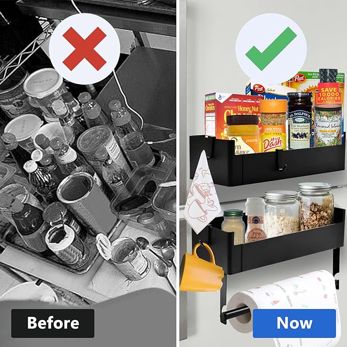 2 Pack Spice Rack for Side of Refrigerator Spice Organizer with Paper Towel Holder Bar Spice Shelf for Fridge Stove Oven in Small Kitchen Wall Organizer and Storage Essentials