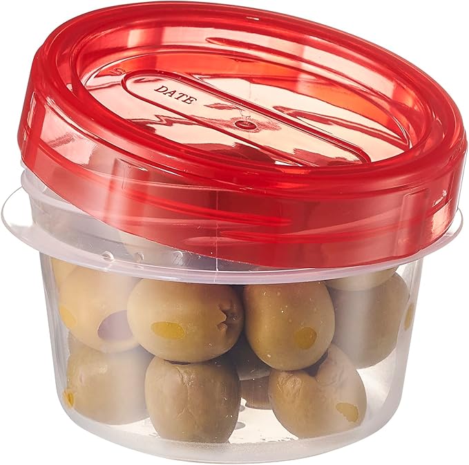 PLASTICPRO 6 Pack Twist Cap Food Storage Containers with Red Screw on Lid- 4 oz Reusable Meal Prep Containers - Small Freezer Containers Microwave Safe Red Plastic Food Storage
