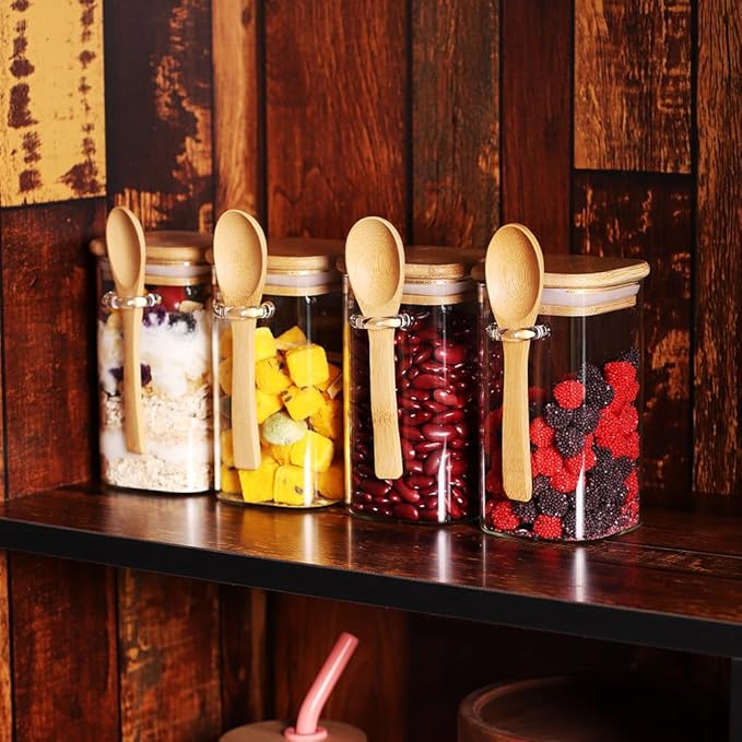 13 OZ Tea Containers for Loose Tea, Set of 6Tea Jars for Loose Tea, Glass Jars with Lids and Spoons, Sugar Container with Spoon Coffee Bar
