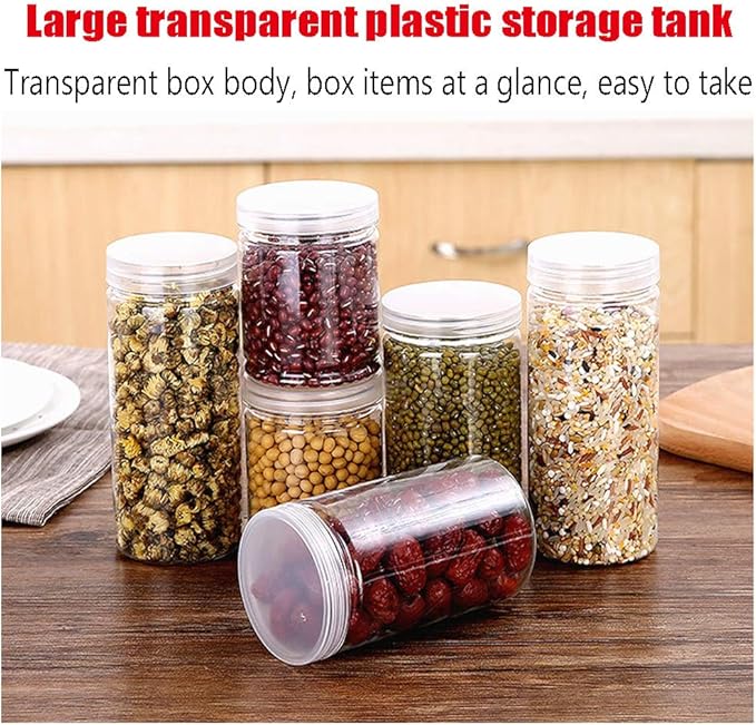 3 PCS 46OZ/1360ml Clear Plastic Round Storage Jars,Empty Plastic Jars with Lids,Clear Plastic Storage Jars with Screw on Lids for Dry goods,Noodles,Spices and More