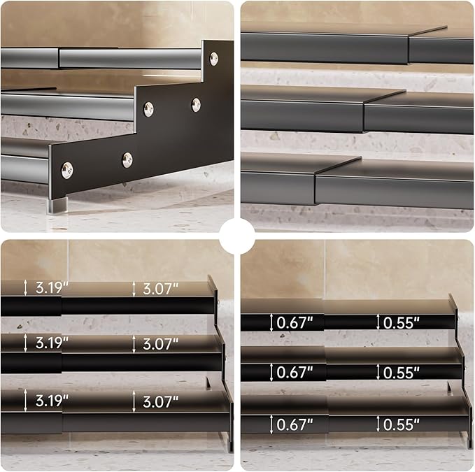 Premium Spice Rack Organizer for Countertops - 3-tier space-saving kitchen organizer for spice jars, oil bottles and utensils 2 Packs Grey (modern rust-resistant design)