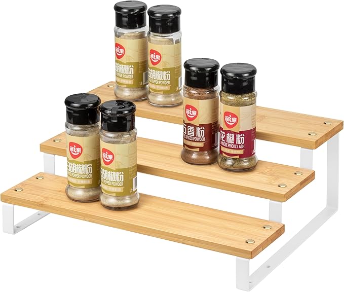 Spice Rack Kitchen Cabinet Organizer - 3 Tier Seasoning Organizer Shelf, Step Spice Storage Holder for Kitchen Cabinet, Pantry, Cupboard, Countertop