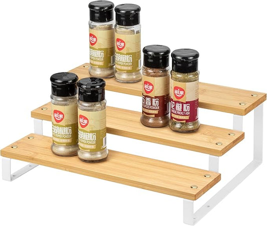 Spice Rack Kitchen Cabinet Organizer - 3 Tier Seasoning Organizer Shelf, Step Spice Storage Holder for Kitchen Cabinet, Pantry, Cupboard, Countertop