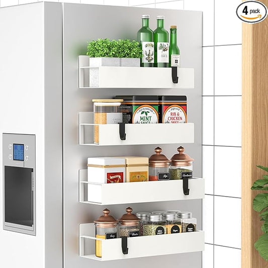 4 Pack Magnetic Spice Storage Rack Organizer for Refrigerator and Oven, Cream White Fridge Organizers and Storage