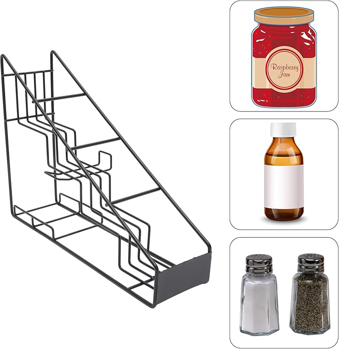 Stainless Steel Spice Shelf Spice Rack Organizer Syrup Bottle Rack Wire 4 Compartment Bottle Holder Kitchen Storage Organization ( White )