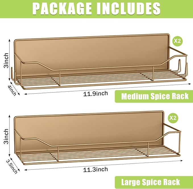 Magnetic Spice Rack for Refrigerator, 4 Pack Metal Strong Magnet Spice Organizer Shelves, Magnetic Fridge Shelf for Kitchen Seasoning Organizer Gadgets, Home Organization and Storage (Brown)
