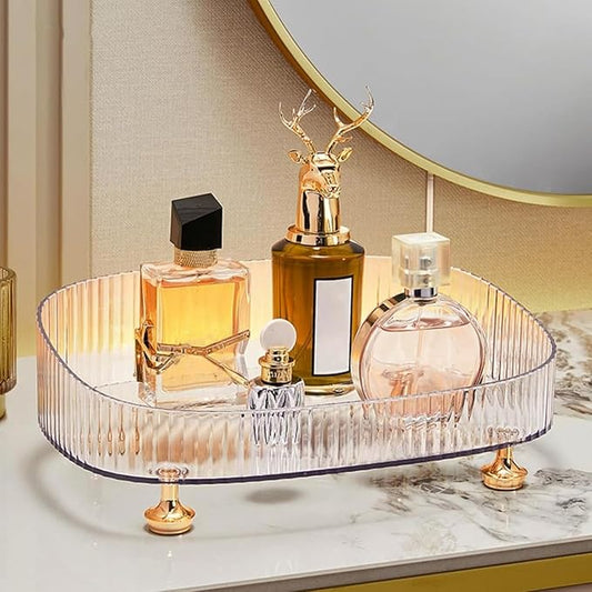 Vanity Tray Perfume Organizer – Acrylic Bathroom Tray,Countertop Storage Decor Trays for Dresser,Makeup Skincare Cosmetic Organization (Clear)