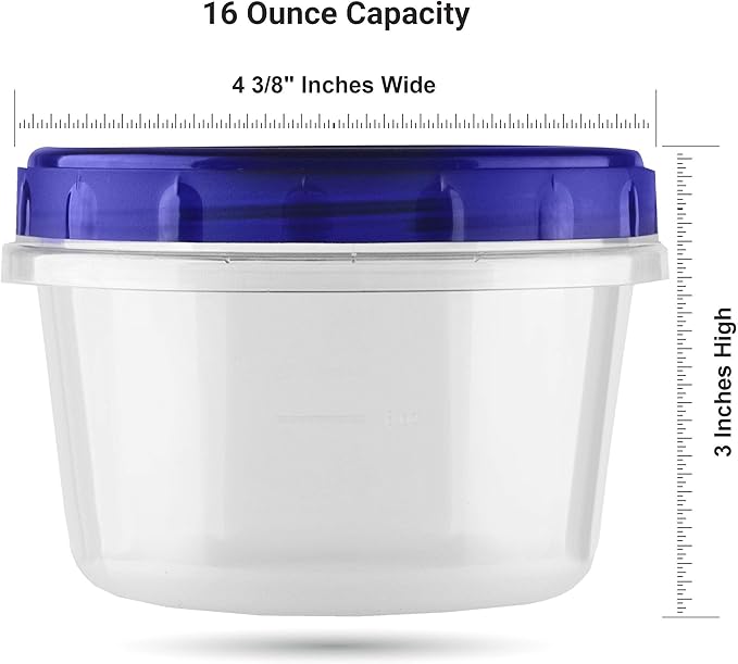[16Oz - Blue - 5 Pk] Twist Top Food Storage Containers Leak-Proof, Airtight Soup Storage Canisters with Screw & Seal Lids BPA-Free, Stackable, Reusable Kitchen Essentials 16-Ounce