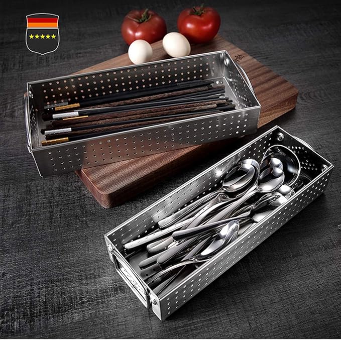 Mesh Cutlery Tray Drawer Organizer - 304 Stainless Steel Kitchen Utensil Drawer Organizer/Silverware Storage Kitchen Utensil Flatware Tray - 11.3x4.1x2.0 Inch