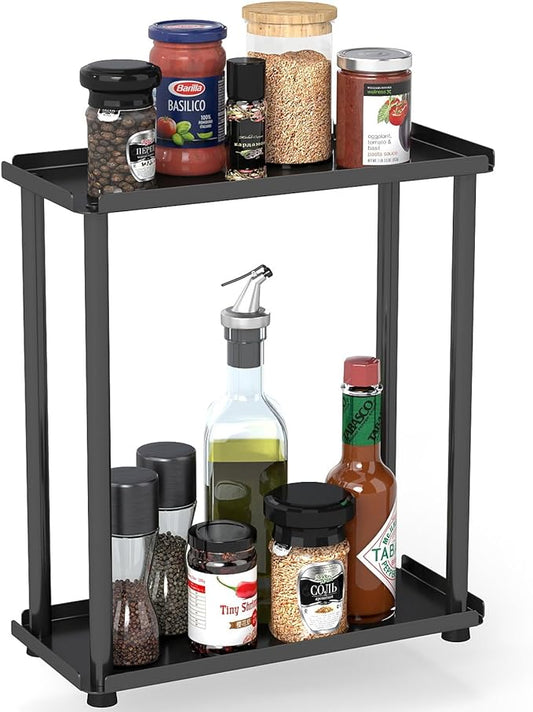 2 Tier Small Spice Rack Organizer for Kitchen Countertop Black