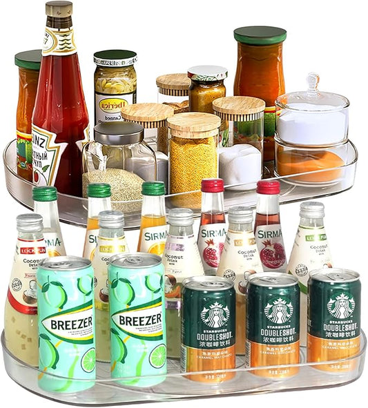 Voova Lazy Susan Turntable Organizer for Refrigerator, 360° Rotating Fridge Organizers and Storage,Rectangle Condiment Organizer Rack for Fridge,Cabinet, Kitchen, Pantry, Countertop, Clear (2 Pack)