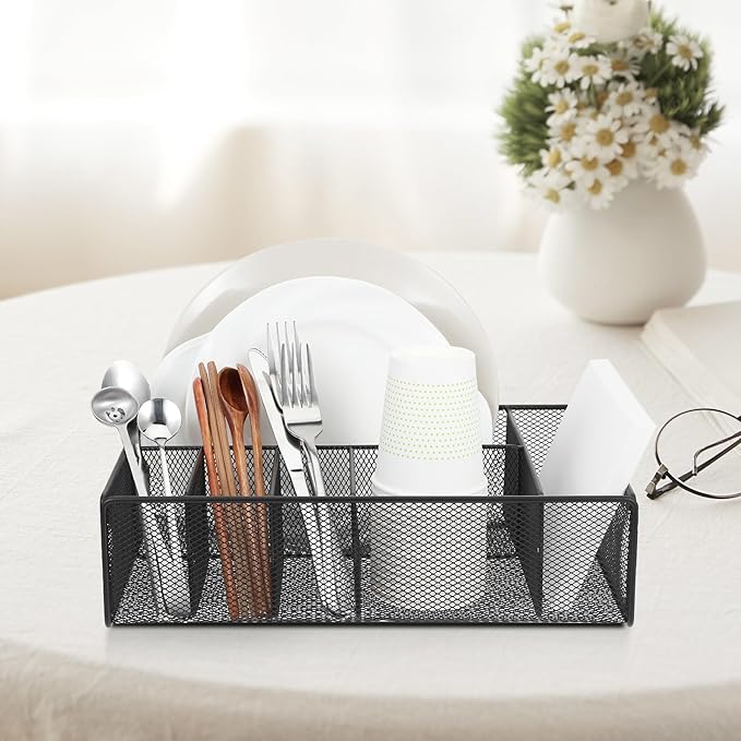 MAQUITA Utensil Holder, Silverware Caddy, Utensil And Napkin Holder, Cutlery And Flatware Organizer. Paper Plate Dispenser, ideal For Grilling and Hosting Essentials Black