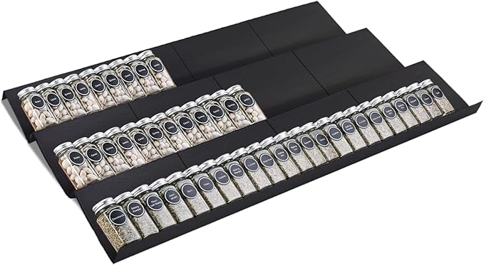 Expandable Spice Drawer Rack Organizer Insert for Kitchen Cabinet - Multi Tier Adjustable Spice Storage Shelf for Seasoning and Jar, Pack of 12