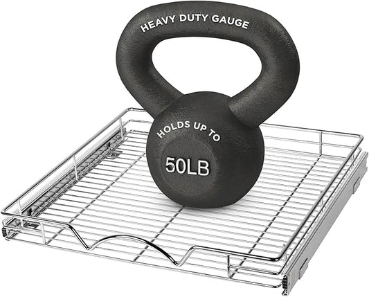 HOLDN’ STORAGE Pull Out Cabinet Organizer, Heavy Duty Caddy w/Lifetime Limited Warranty -22”W x 21”D - Requires At Least 23-1/4” Cabinet Opening, Steel Metal Cabinet Drawers Slide Out, Chrome