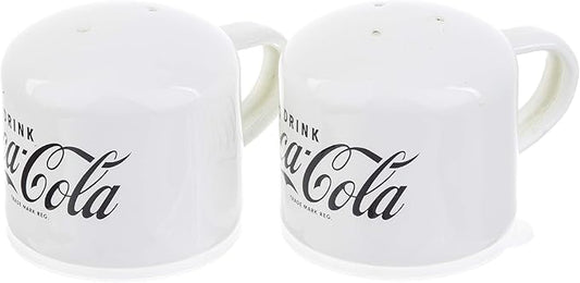 TableCraft's Collection Set Coca-Cola Enamel Salt & Pepper Shakers, 3.25 x 2.5 x 2.25'', White