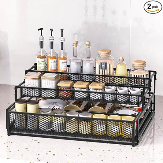 Spice Rack Organizer for Cabinet, Expandable 3 Tier Spice Organizer Shelf for Kitchen, Cabinet, Countertop, Pantry, Space Saving Design, Kitchen Organizers and Storage