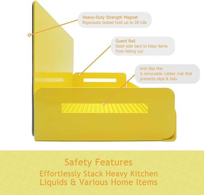 Magnetic Spice Rack for Refrigerator, Heavy Duty Metal Magnetic Fridge Shelf, 6" Deep Kitchen Spice Organizer and Storage, 20LB Max Capacity