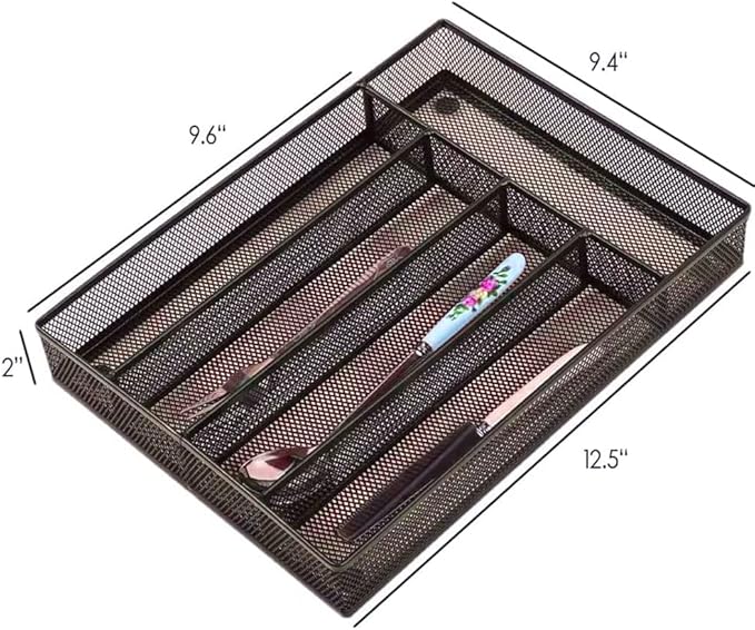 Silverware Tray for Drawer, Silverware Organizer, Metal Drawer Organizer Kitchen Utensils with Foam Feet Multi Compartments Cutlery Organizer in Drawer
