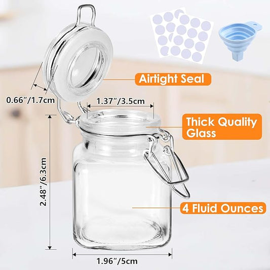 Spice Jars 20 Pack Small 4 oz Glass Jars with Airtight Hinged Lids, Spice Herb Jars with Labels and Silicone Funnels, 4oz Glass Jars with Lids Ideal for Spice Herbs