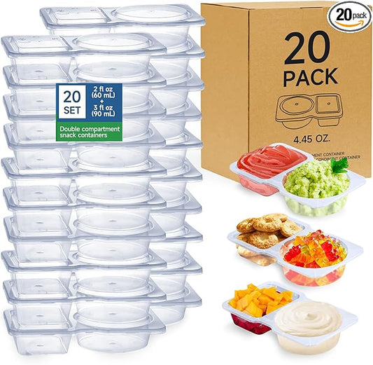 20 Sets Reusable Snack Containers with Lids,Double Compartment Condiment Containers for Take-Out Sauces,Portion Control,Meal Prep & Travel Snacks,Leakproof BPA-Free Set