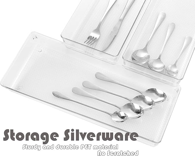 ihomecooker 3 Pack Clear Plastic Drawer Organizer Tray Cutlery Utensil Makeups Drawer Organizers 15" X 6"