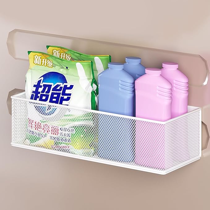 Magnetic Shelf for Washing Machine, Washer Dryer Shelf, Magnetic Lint Bin for Laundry Room, Spice Rack, Magnetic Basket Organizer for Laundry Kitchen, 1 Pack (White, 13.39''L*5.12''W*3.74''H)