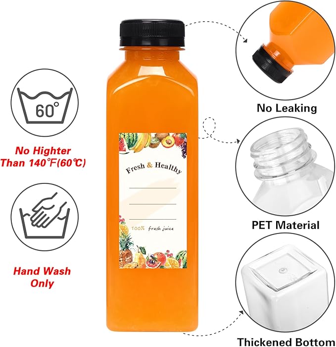 Moretoes 81pcs 16oz Plastic Juice Bottles with Caps, Clear Empty Reusable Bottles with Brush Funnel and Labels for Smoothies and Other Beverages