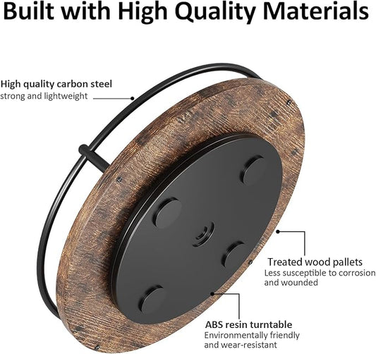 Lazy Susan Organizer：11 Inch Black Wooden Turntable Holder for Pantry&Dinning Table Rotating Round Spice Rack for Dresser Makeup, Counertop, Home&Kitchen