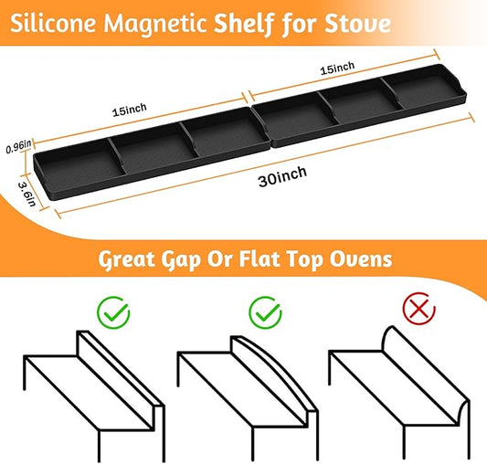 30 Inch Silicone Stove Oven Top Shelf Magnetic for Kitchen Gadgets, Soft Flexible Strong Magnetic Heat Resistant Spice Rack Kitchen Organizer for Over Oven Stove
