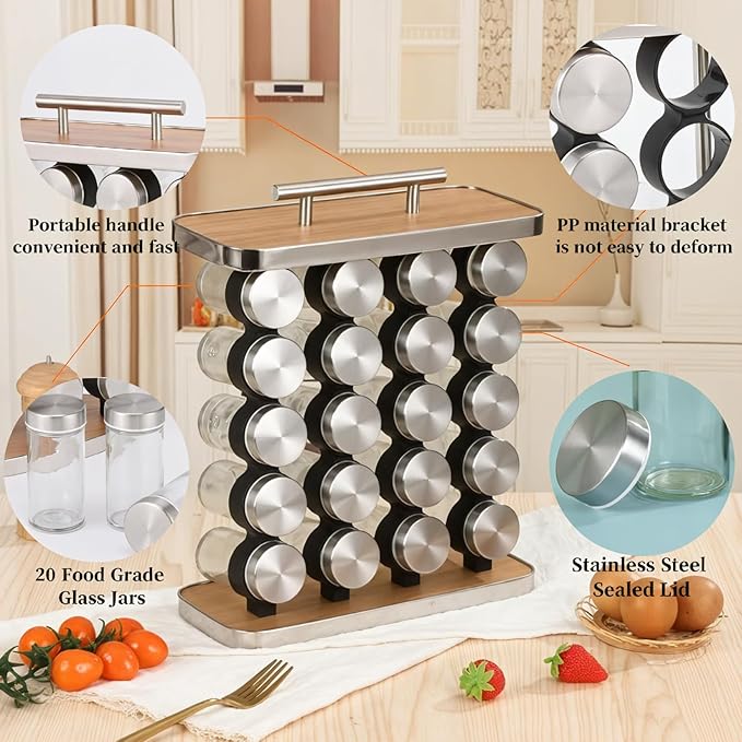 Spice Rack Organizer And Storage - Countertop Vertical Spice Rack With Jars - Especieros Para Cocina Moderno