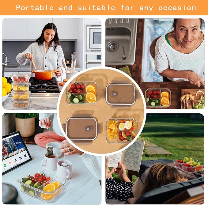 5 Pack, 35 Oz Meal Prep Containers Reusable, Glass Storage Containers with Lids,Glass Lunch Containers with Lids,Oven and Freezer Safe, Food Storage and Portion Control - light gray