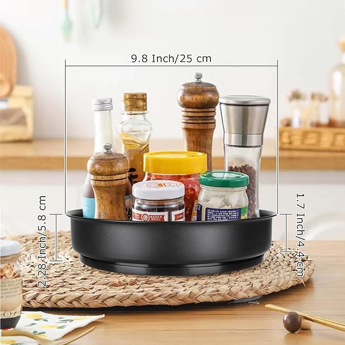 Lazy Susan Organizer - 2 Pack 10 Inch Stainless Steel Rotating Spice Racks with Turntable, Turntable Organizer for Cabinet Pantry Kitchen Countertop Bathroom Refrigerator Table Storage, Black