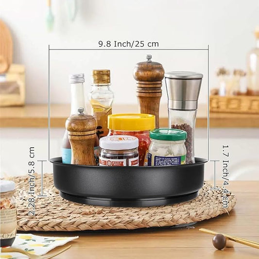 Lazy Susan Organizer - 2 Pack 10 Inch Stainless Steel Rotating Spice Racks with Turntable, Turntable Organizer for Cabinet Pantry Kitchen Countertop Bathroom Refrigerator Table Storage, Black