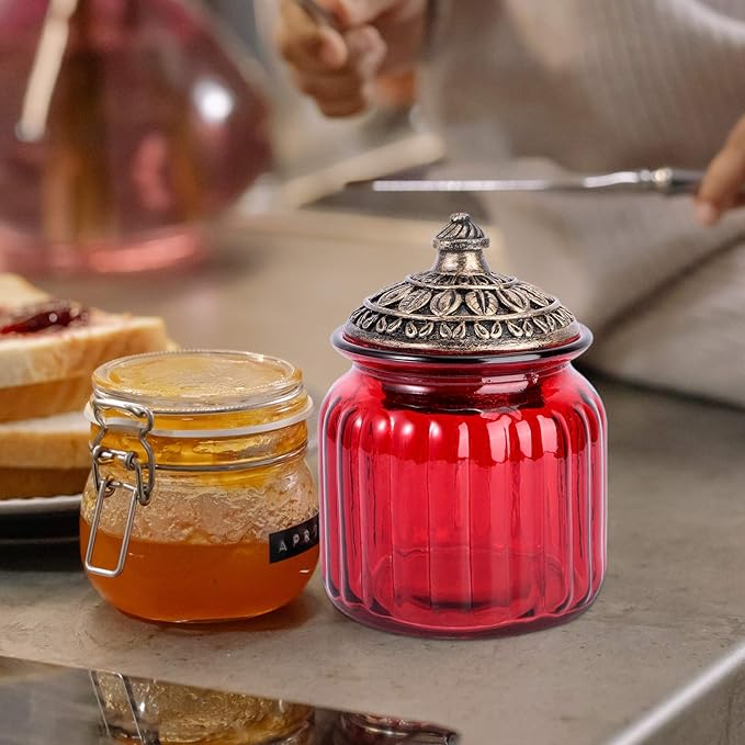 BESPORTBLE 1pc Red Airtight Jar Sealed Jar Sealed Canister Storage Can Storage Container Sealed Bottle Glass Can Glass Jar Sealing Can Tea Jar Storage Jar Storage Tank Food Container