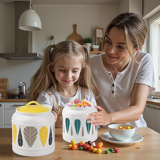 10cup/85oz Large Ceramics Jar with Lid,Big Dry Food Storage Canister Container Porcelain Kitchen Countertop Pantry Farmhouse Round Heavy Store Candy Bean Flour Snacks Cookie Cereal (Yellow)
