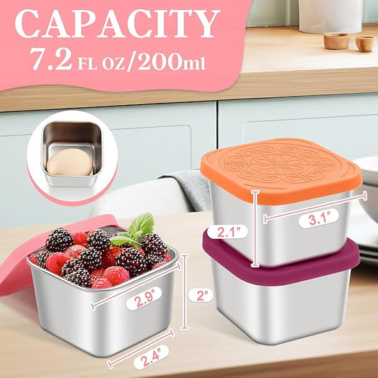 Stainless Steel Snack Containers for Kids,7.2oz Easy Open Leak Proof Reusable Snack Box Container with Lids,Small Lunch Containers for Meal Prep,School,Picnic and Travel-3Pack