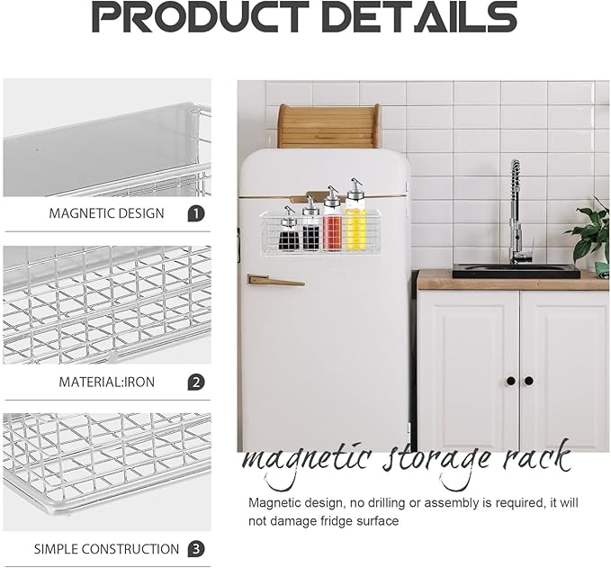 Magnetic Spice Rack for Refrigerator:Magnetic Storage Basket Spice Rack Organizer Moveable Magnetic Shelf Fridge Organizer for Kitchen Organization and Storage