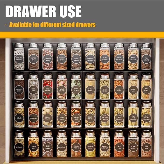 Famhap Spice Drawer Organizer, 4 Tier Expandable from 11.6" to 23.2" Seasoning Rack Tray Insert for Kitchen Drawers, Spice Rack Tray for Drawer/Countertop