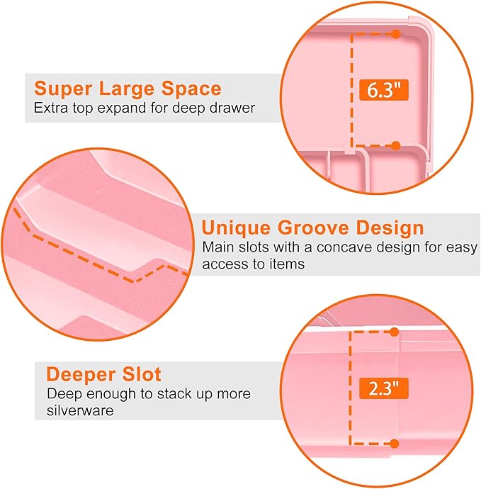Silverware Organizer Expandable Silverware Drawer Organizer Adjustable Drawer Organizer, Flatware Cutlery Tray for Spoons Forks Knives Kitchen Organizers Storage,Pink