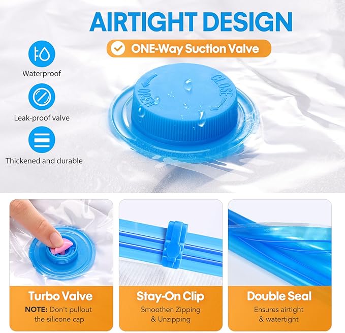 11 Pack Travel Vacuum Storage Bags with Electric Pump, 2 Jumbo+2 Large+3 Medium+4 Small Vacuum Sealer Bags, 80% Space Saver Bags for Luggage, Comforters,Blankets, Travel Essentials