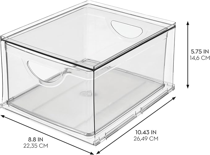 iDesign Stackable Storage Drawer for Fridge, Pantry, or Under Sinks, Set of 4, Clear, Made in USA